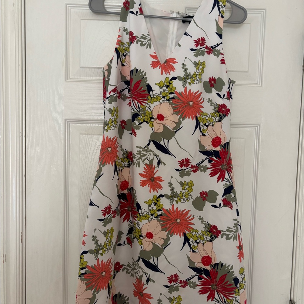 Banana Republic Floral V-Neck Midi Dress - Red and Green